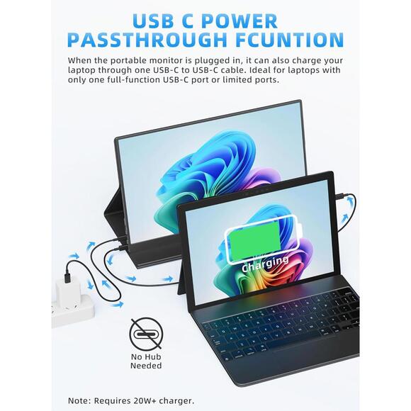 Portable Monitor 15.6 Laptop Screen Lightweight USBC HDMI Display with Speakers - Picture 4 of 9